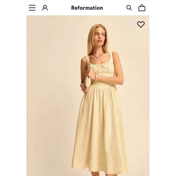 NEW Reformation Balia Linen Midi Dress in Parmesan Light YellowUS 8 UK 12 NEW Reformation Balia Linen Midi Dress in Parmesan Light YellowUS 8 UK 12
